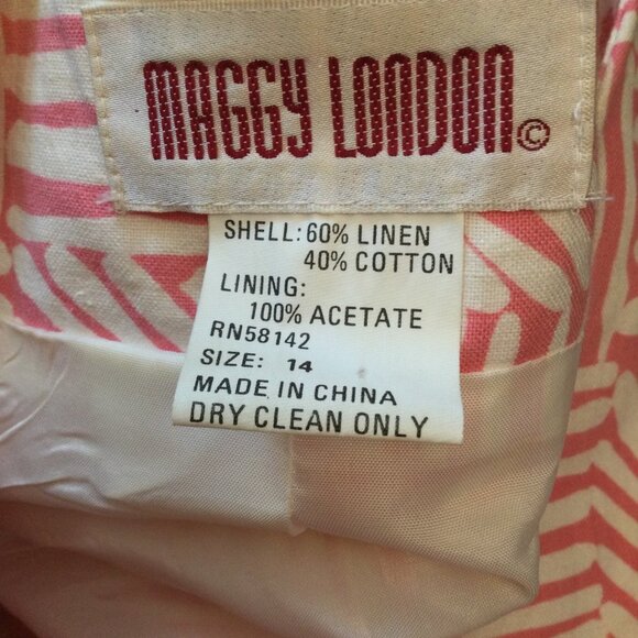 Vintage Maggy London Women's 2 pc. Top Skirt Set Pink Size 14 Linen Short Sleeve - Picture 9 of 11